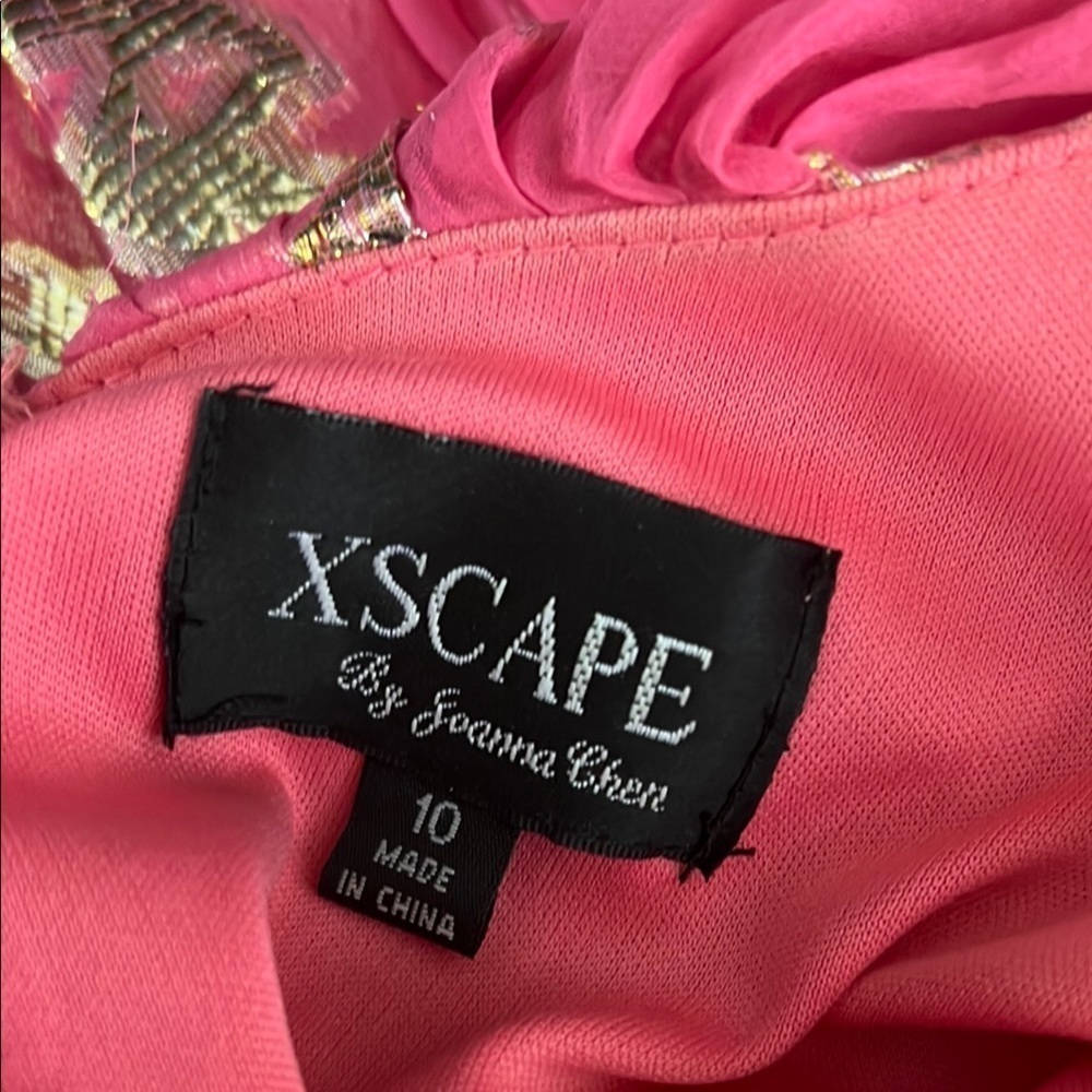 Xscape Sz 10 Pink Silk Gold Lurex Full Length Sleevles Gown Maxi Dress - Picture 13 of 14